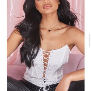 white PRETTY LITTLE THING Strapless top size 10